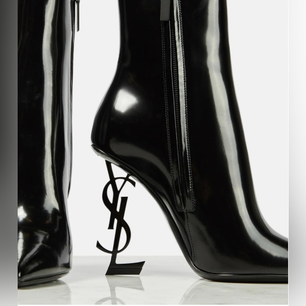 NIB- Saint Laurent Opyum 110 Shiny Black patent leather ankle Boots - Picture 2 of 11